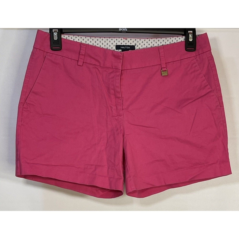 Nautica Shorts Womens 8 Hot Pink Chino Flat Front 5" Cotton Stretch Barbiecore